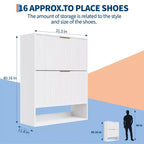 Meuble à chaussures fin et cannelé avec 2 tiroirs basculants et étagère inférieure, organiseur de rangement caché pour entrée, couloir et placard - Étagère à chaussures autoportante