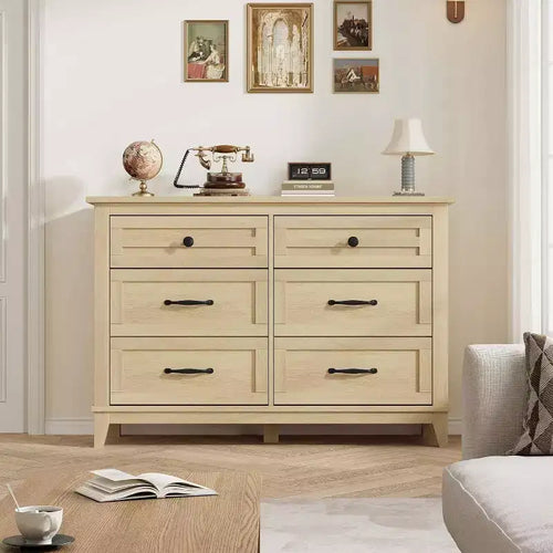 Commode 6 tiroirs pour chambre, commode de 119 cm de large avec rangement autonome, commode de rangement en bois pour salon, chambre, entrée
