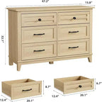 Commode 6 tiroirs pour chambre, commode de 119 cm de large avec rangement autonome, commode de rangement en bois pour salon, chambre, entrée