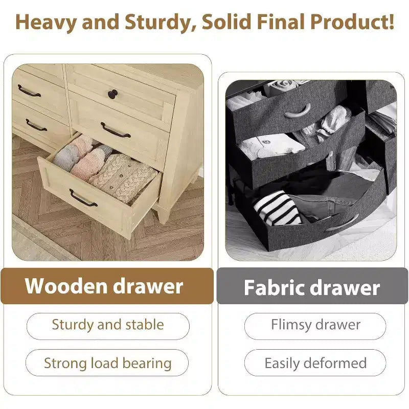 Commode 6 tiroirs pour chambre, commode de 119 cm de large avec rangement autonome, commode de rangement en bois pour salon, chambre, entrée