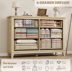 Commode 6 tiroirs pour chambre, commode de 119 cm de large avec rangement autonome, commode de rangement en bois pour salon, chambre, entrée