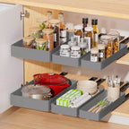 Organisateur de placard coulissant extensible, tiroir coulissant robuste de 40 cm à décoller et coller pour casseroles et poêles, adhésif réglable, sans perçage ni vis, gris