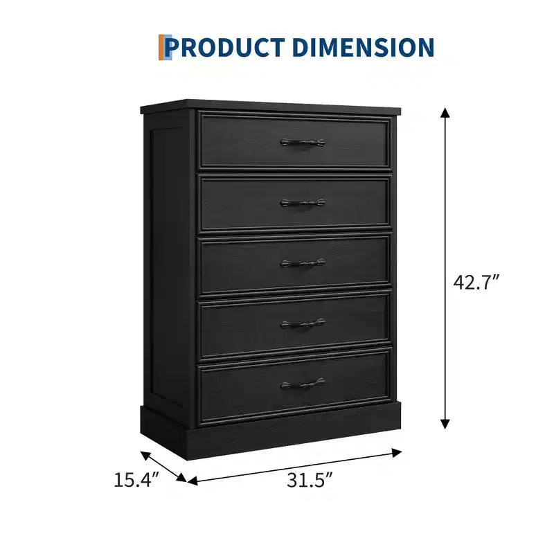 Commode à 5 tiroirs pour chambre à coucher, chiffonnier, meuble de rangement pour chambre à coucher, salon, couloir et bureau