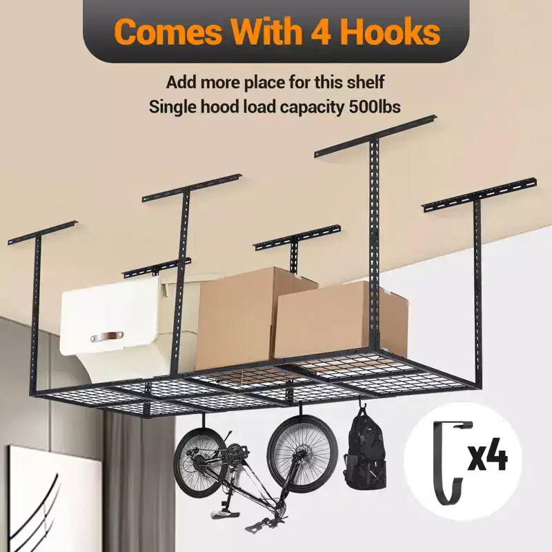 Étagère de rangement de garage robuste 3X8 pi, système d'organisation de garage en métal, étagères de rangement réglables au plafond, capacité de charge de 600 lb