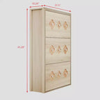 Meuble à chaussures mince autoportant avec 3 tiroirs basculants, meuble à chaussures en bois dissimulé avec motif floral évidé et poignées en forme de diamant, pour la maison