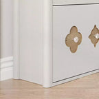 Meuble à chaussures mince autoportant avec 3 tiroirs basculants, meuble à chaussures en bois dissimulé avec motif floral évidé et poignées en forme de diamant, pour la maison