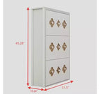 Meuble à chaussures mince autoportant avec 3 tiroirs basculants, meuble à chaussures en bois dissimulé avec motif floral évidé et poignées en forme de diamant, pour la maison