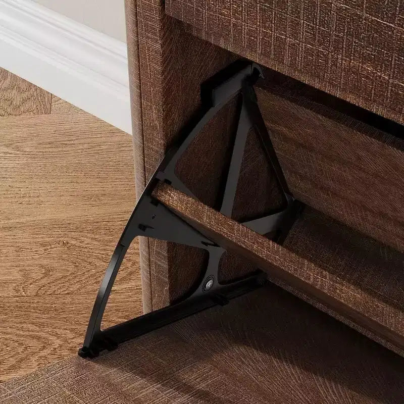 Meuble à chaussures mince autoportant avec 3 tiroirs basculants, meuble à chaussures en bois dissimulé avec motif floral évidé et poignées en forme de diamant, pour la maison