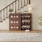 Meuble à chaussures mince autoportant avec 3 tiroirs basculants, meuble à chaussures en bois dissimulé avec motif floral évidé et poignées en forme de diamant, pour la maison