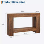 Console rustique pour entrée, table de canapé en bois à 2 niveaux avec étagère de rangement, longue table de couloir rectangulaire derrière le canapé