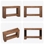 Console rustique pour entrée, table de canapé en bois à 2 niveaux avec étagère de rangement, longue table de couloir rectangulaire derrière le canapé