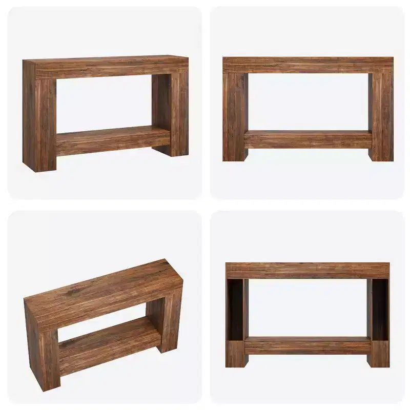 Console rustique pour entrée, table de canapé en bois à 2 niveaux avec étagère de rangement, longue table de couloir rectangulaire derrière le canapé