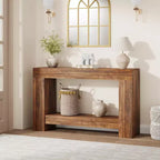 Console rustique pour entrée, table de canapé en bois à 2 niveaux avec étagère de rangement, longue table de couloir rectangulaire derrière le canapé
