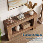 Console rustique pour entrée, table de canapé en bois à 2 niveaux avec étagère de rangement, longue table de couloir rectangulaire derrière le canapé