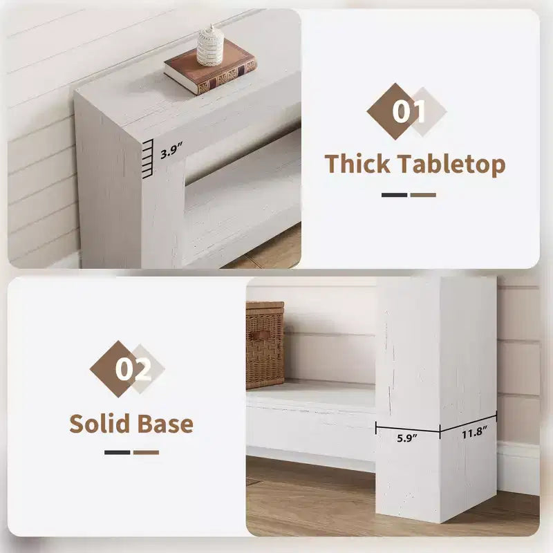 Console rustique pour entrée, table de canapé en bois à 2 niveaux avec étagère de rangement, longue table de couloir rectangulaire derrière le canapé