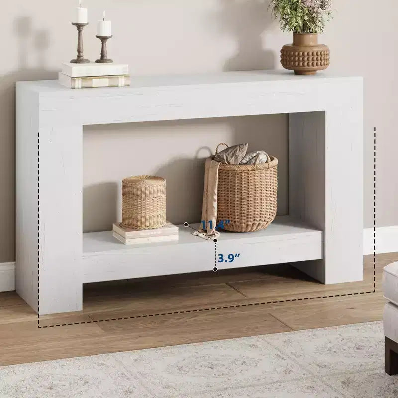 Console rustique pour entrée, table de canapé en bois à 2 niveaux avec étagère de rangement, longue table de couloir rectangulaire derrière le canapé