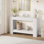 Console rustique pour entrée, table de canapé en bois à 2 niveaux avec étagère de rangement, longue table de couloir rectangulaire derrière le canapé