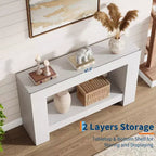 Console rustique pour entrée, table de canapé en bois à 2 niveaux avec étagère de rangement, longue table de couloir rectangulaire derrière le canapé