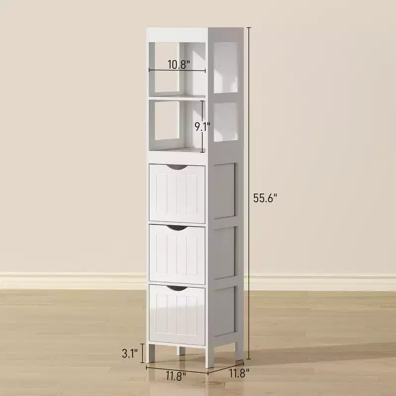 Meuble de rangement de salle de bain fin avec 3 tiroirs - Meuble bas étroit pour petits espaces, blanc