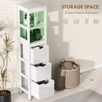 Meuble de rangement de salle de bain fin avec 3 tiroirs - Meuble bas étroit pour petits espaces, blanc
