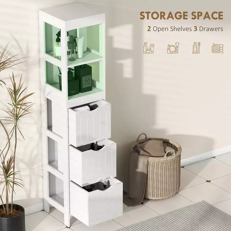 Meuble de rangement de salle de bain fin avec 3 tiroirs - Meuble bas étroit pour petits espaces, blanc