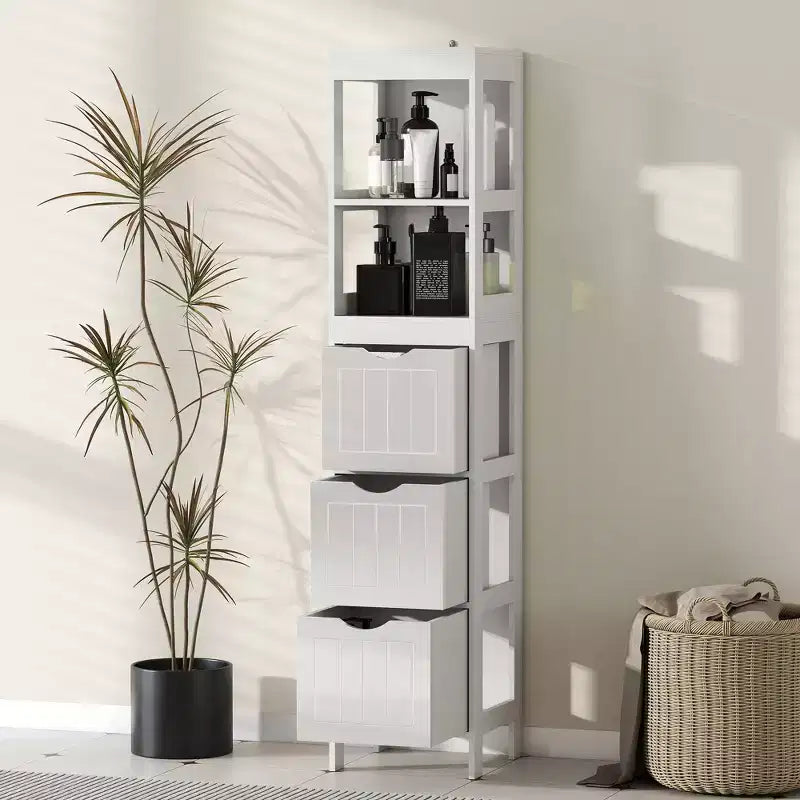 Meuble de rangement de salle de bain fin avec 3 tiroirs - Meuble bas étroit pour petits espaces, blanc