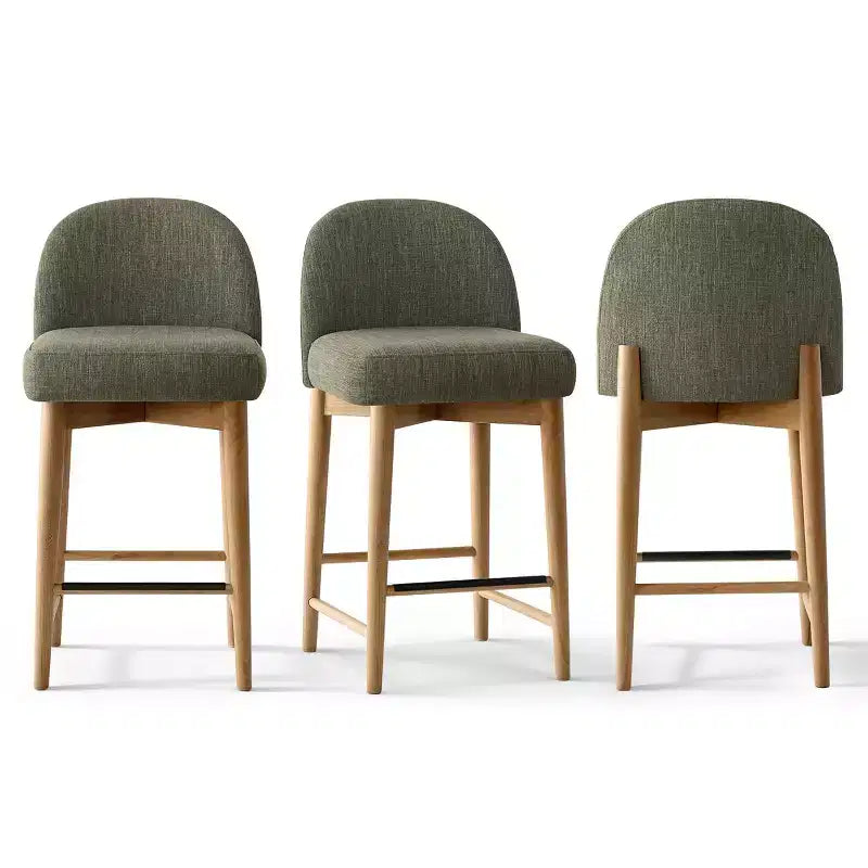 Lot de 3 tabourets de comptoir en lin avec dossier, pieds en bois massif, hauteur d'assise 63,5 cm, pour îlot de cuisine, bar - Panipeachy