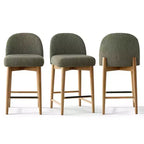Lot de 3 tabourets de comptoir en lin avec dossier, pieds en bois massif, hauteur d'assise 63,5 cm, pour îlot de cuisine, bar - Panipeachy
