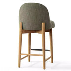 Lot de 3 tabourets de comptoir en lin avec dossier, pieds en bois massif, hauteur d'assise 63,5 cm, pour îlot de cuisine, bar - Panipeachy
