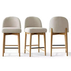 Lot de 3 tabourets de comptoir en lin avec dossier, pieds en bois massif, hauteur d'assise 63,5 cm, pour îlot de cuisine, bar - Panipeachy