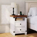Table de chevet de ferme moderne blanche, 2 tiroirs, avec station de recharge USB et étagère ouverte pour chambre à coucher/salon