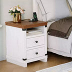 Table de chevet de ferme moderne blanche, 2 tiroirs, avec station de recharge USB et étagère ouverte pour chambre à coucher/salon