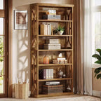 Bibliothèque Lantine de 71 pouces à 6 niveaux, étagère industrielle haute en bois pour bureau à domicile, salon, chambre, marron rustique