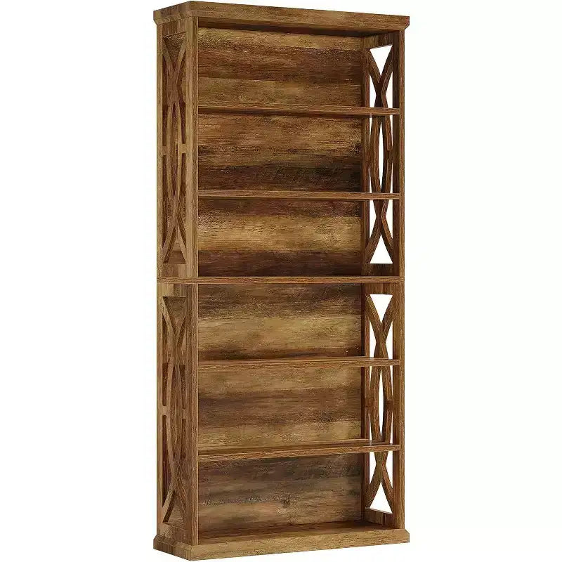 Bibliothèque Lantine de 71 pouces à 6 niveaux, étagère industrielle haute en bois pour bureau à domicile, salon, chambre, marron rustique