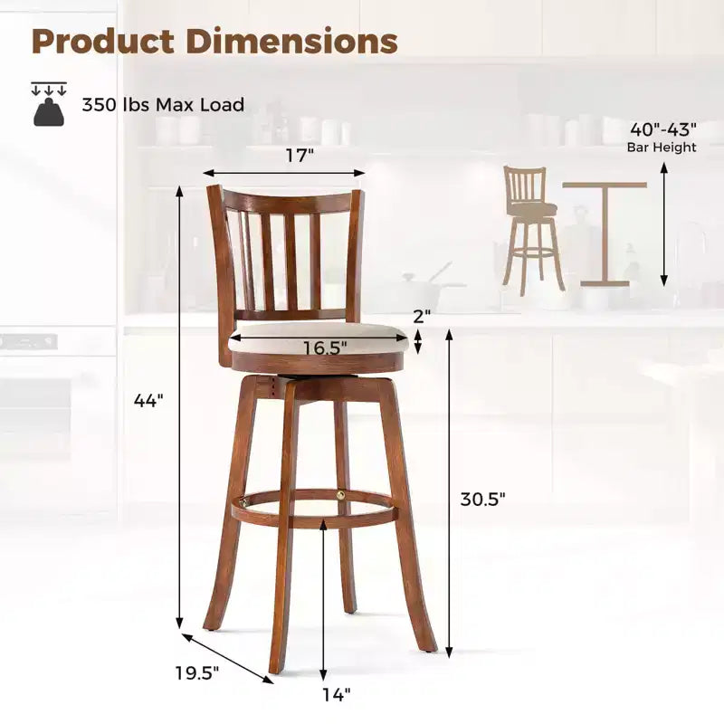 Lot de 2 tabourets de bar pivotants Costway 77,5 cm avec dossier et repose-pieds rembourrés pour pub