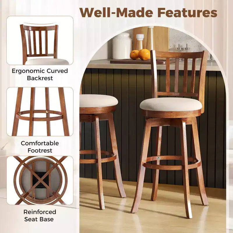 Lot de 2 tabourets de bar pivotants Costway 77,5 cm avec dossier et repose-pieds rembourrés pour pub