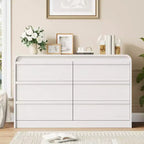 Commode en bois 6 tiroirs au design incurvé style Mid-Century Modern 47 po – Rangement de chambre à coucher en bois naturel