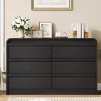 Commode en bois 6 tiroirs au design incurvé style Mid-Century Modern 47 po – Rangement de chambre à coucher en bois naturel