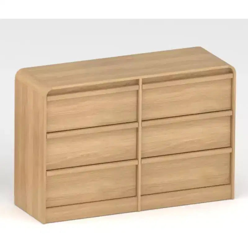 Commode en bois 6 tiroirs au design incurvé style Mid-Century Modern 47 po – Rangement de chambre à coucher en bois naturel