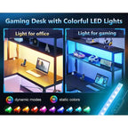BALHAM TRADE-Bureau de jeu avec prises de courant, lumières LED, 109 cm, réversible, avec étagères et sac de rangement
