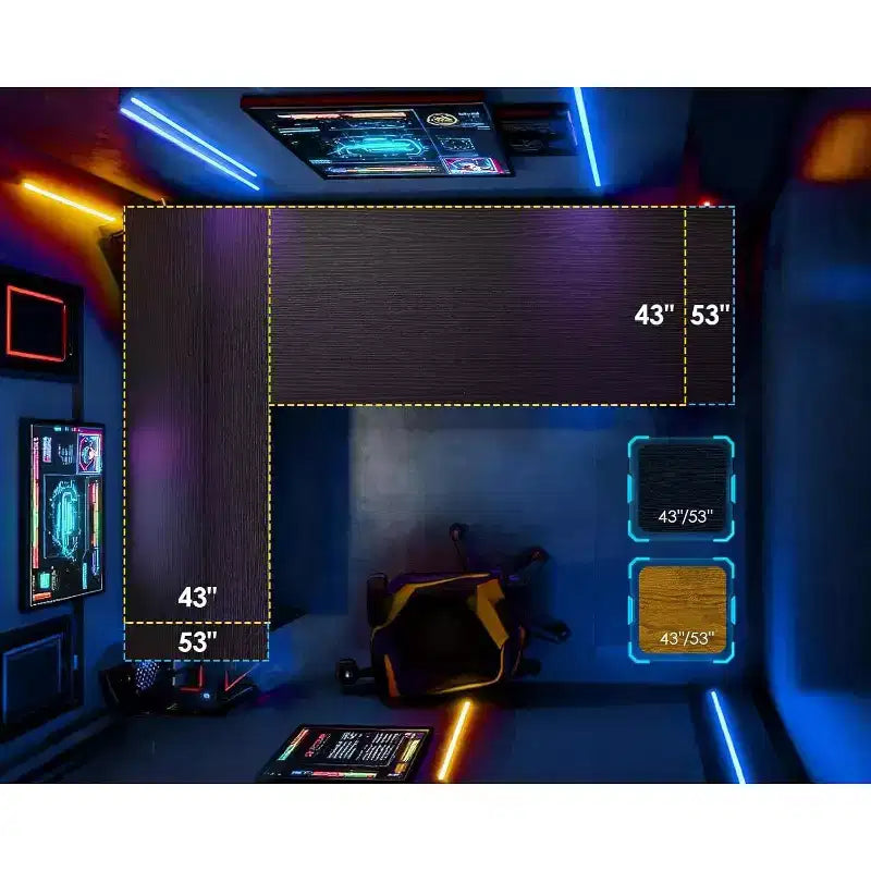 BALHAM TRADE-Bureau de jeu avec prises de courant, lumières LED, 109 cm, réversible, avec étagères et sac de rangement