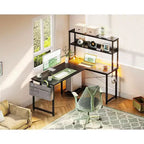 BALHAM TRADE-Bureau de jeu avec prises de courant, lumières LED, 109 cm, réversible, avec étagères et sac de rangement