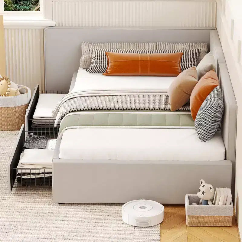 Lit de repos capitonné simple avec tête de lit et longerons – Canapé-lit peu encombrant pour chambre à coucher, salon ou chambre d'amis, montage facile