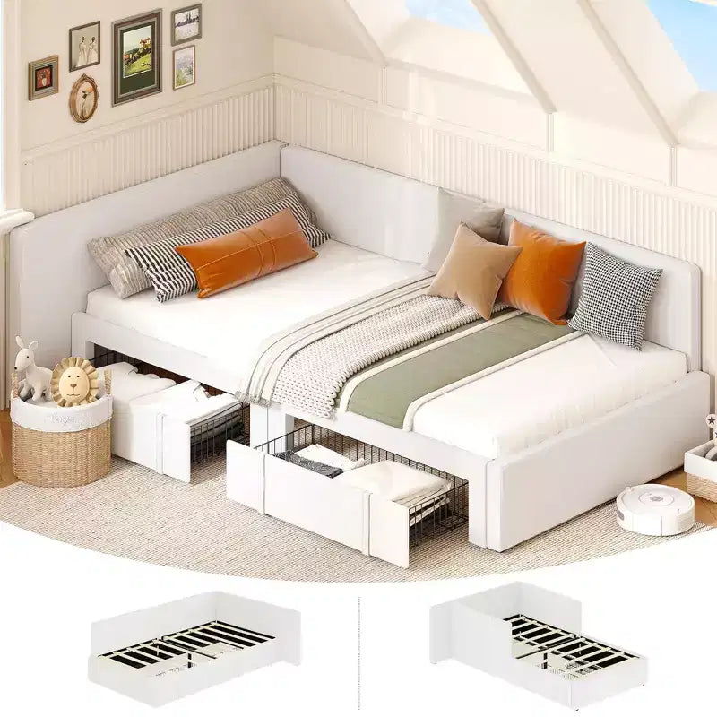 Lit de repos capitonné simple avec tête de lit et longerons – Canapé-lit peu encombrant pour chambre à coucher, salon ou chambre d'amis, montage facile