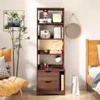 JVNOXK 18-inch bedside table with bookshelf, featuring two storage drawers. Vertical space storage cabinet with wooden structure, walnut finish