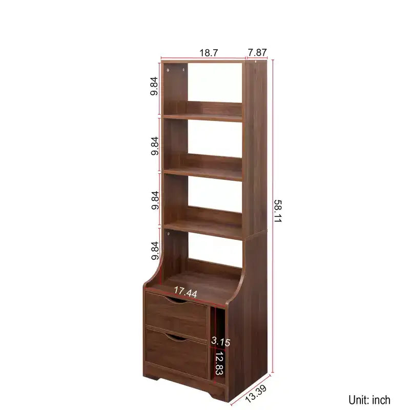 Table de chevet JVNOXK de 45,7 cm avec étagère à livres, dotée de deux tiroirs de rangement. Meuble de rangement vertical avec structure en bois, finition noyer