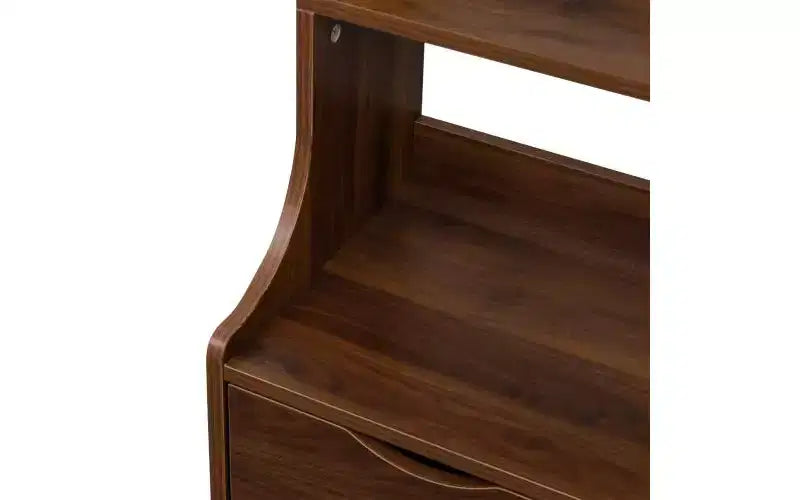 Table de chevet JVNOXK de 45,7 cm avec étagère à livres, dotée de deux tiroirs de rangement. Meuble de rangement vertical avec structure en bois, finition noyer