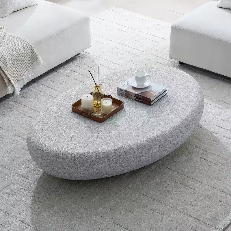 Table basse ovale moderne Table centrale vintage Table de canapé, sans assemblage, Gris pierre mat - ModernLuxe