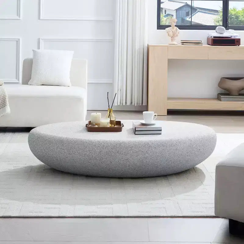 Table basse ovale moderne Table centrale vintage Table de canapé, sans assemblage, Gris pierre mat - ModernLuxe