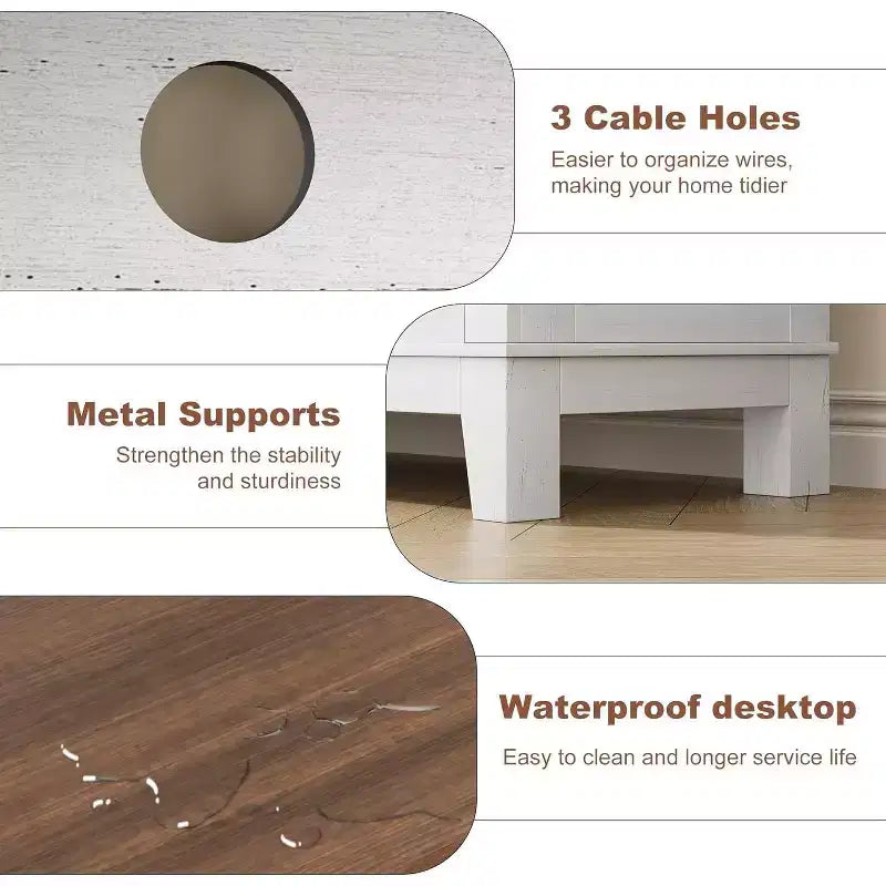 Meuble TV de ferme pour téléviseurs de 63 pouces, meuble de divertissement avec armoires de rangement et étagères, portes d'armoire pour salon ou chambre à coucher